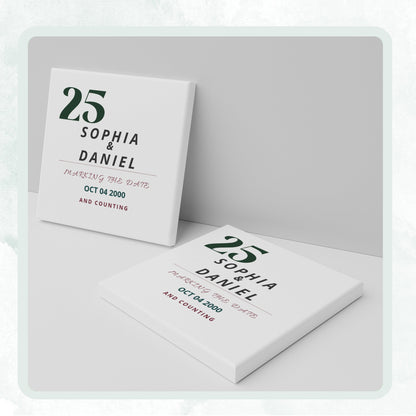 Anniversary personalized square ceramic coaster, Bold Retro / Graphic — image 12 of 13