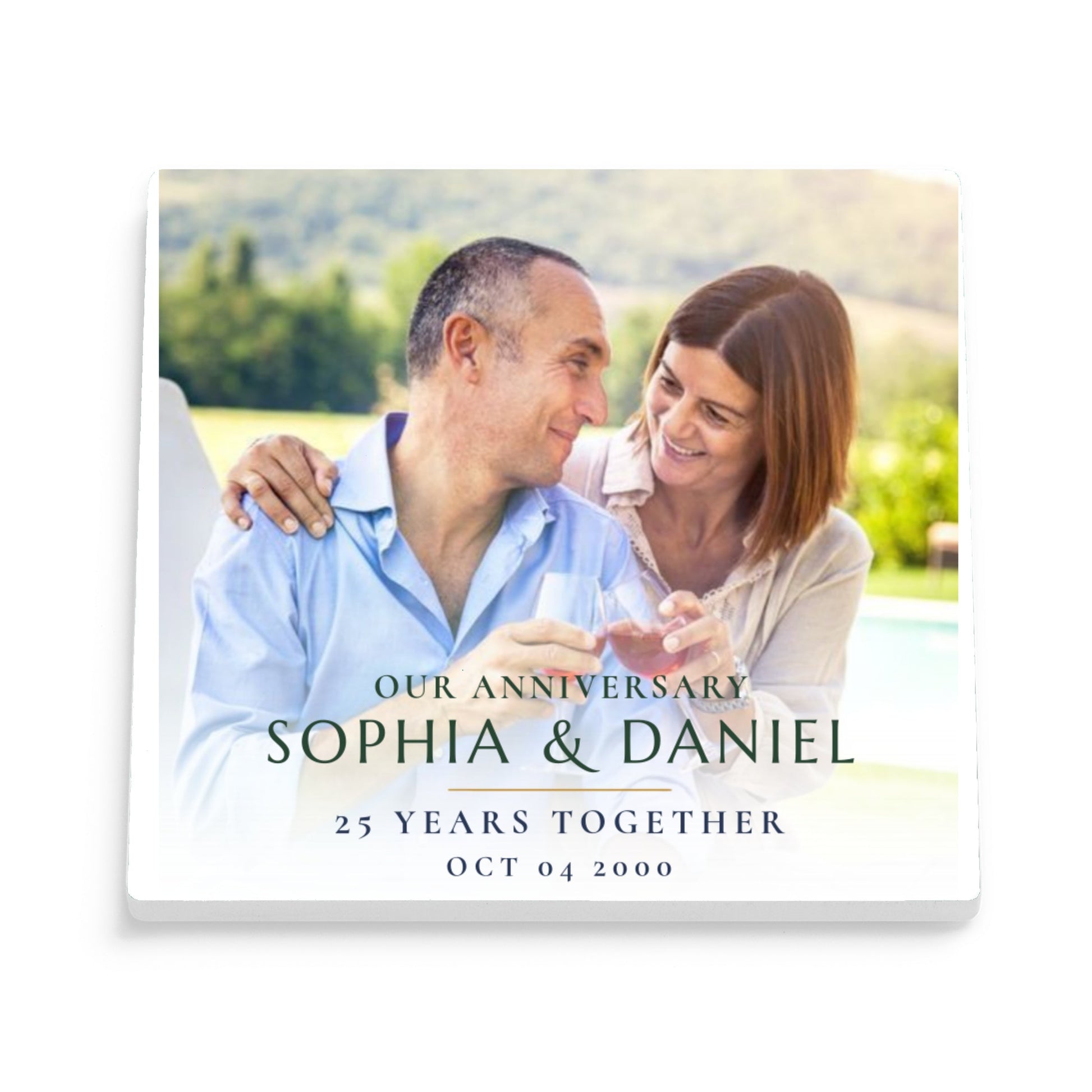 Anniversary personalized square ceramic coaster, Bold Retro / Graphic — image 1 of 13