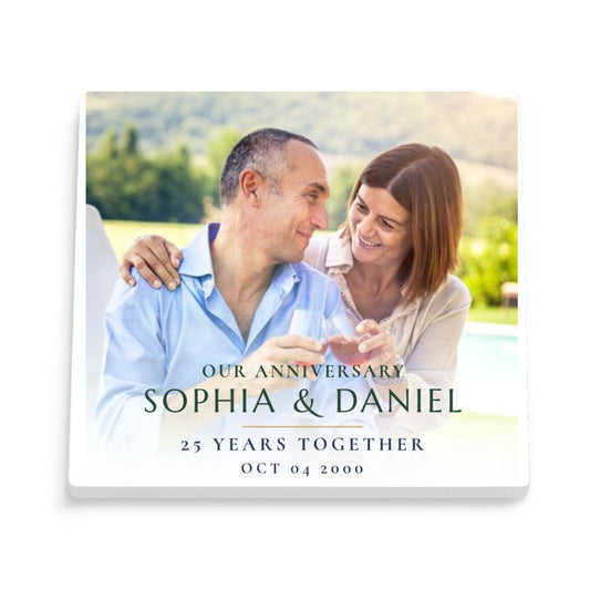 Anniversary personalized square ceramic coaster, Bold Retro / Graphic — image 1 of 13