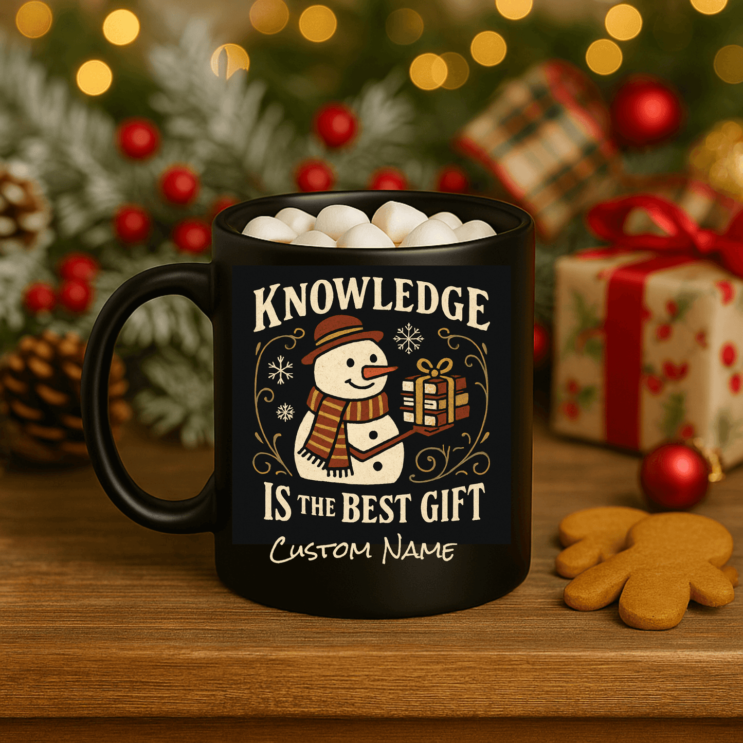 Custom Teacher Holiday Mug featuring snowman design, perfect gift for teachers during the holiday season.