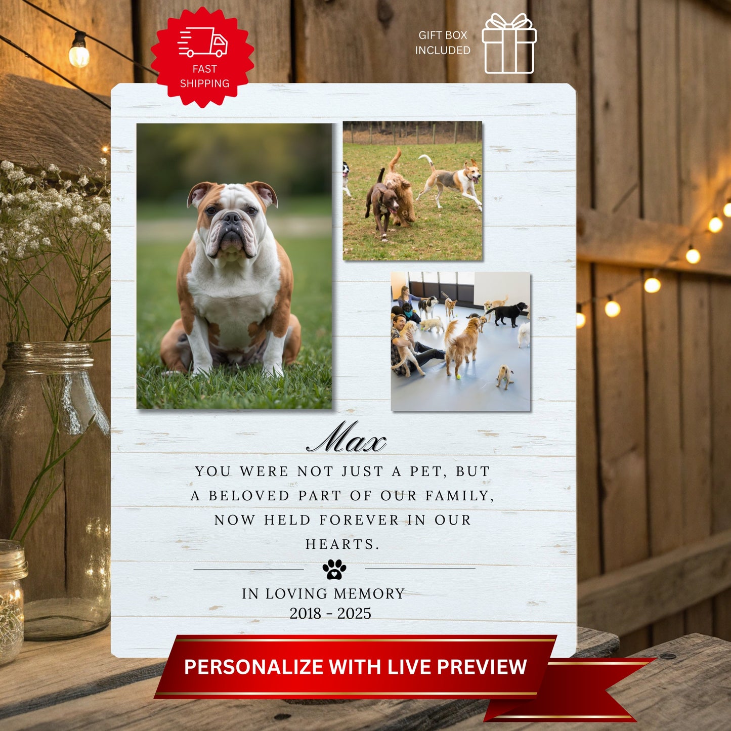 Personalized Dog Memorial Picture Frame: Pet Memorial Gifts, Custom Pet Loss Keepsake, Pet Sympathy Plaque, Pet Remembrance, Pet Bereavement