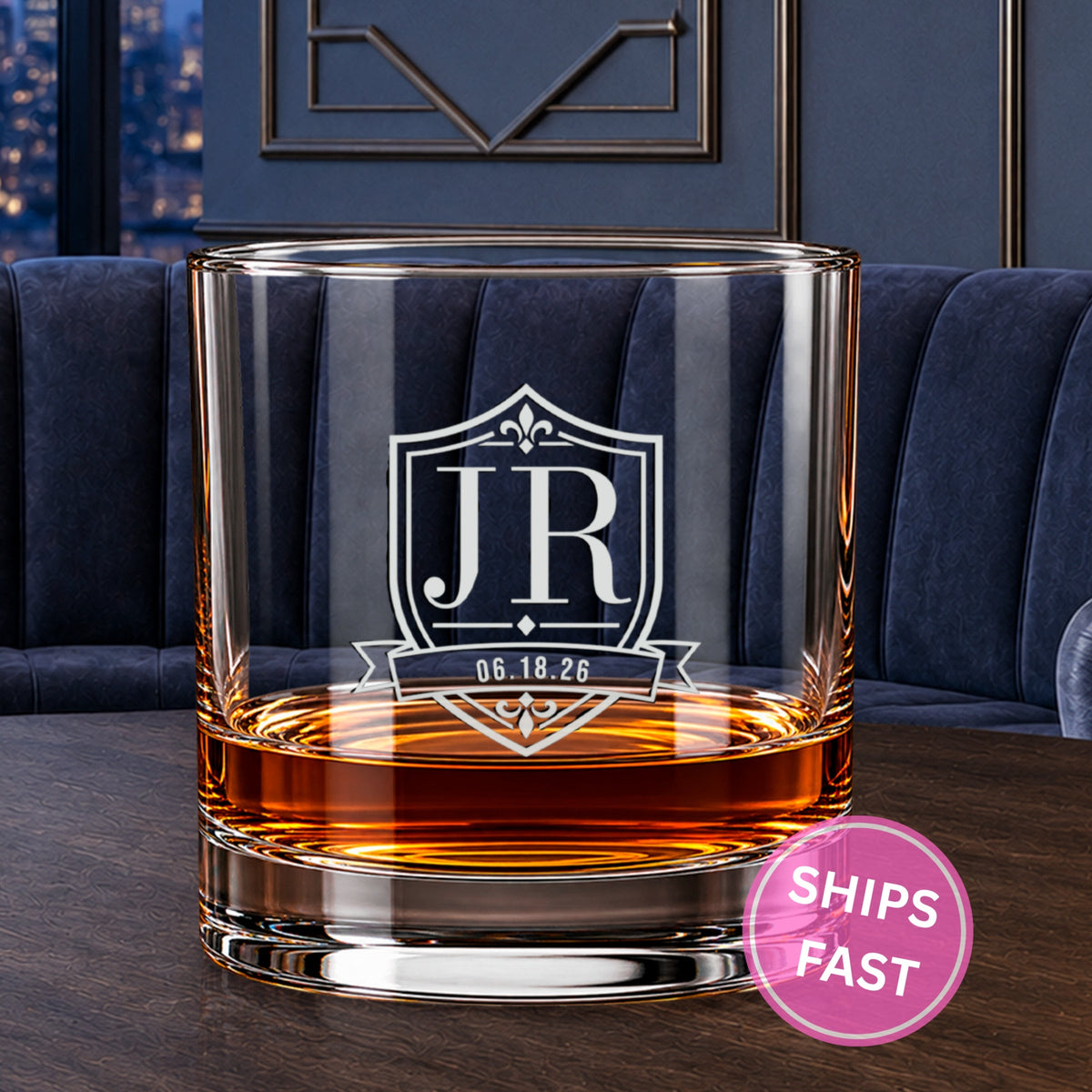 House Crest personalized engraved whiskey glass — image 1
