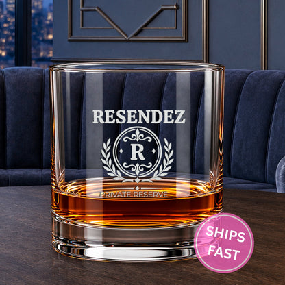 Ornamental Mark personalized engraved whiskey glass — image 1