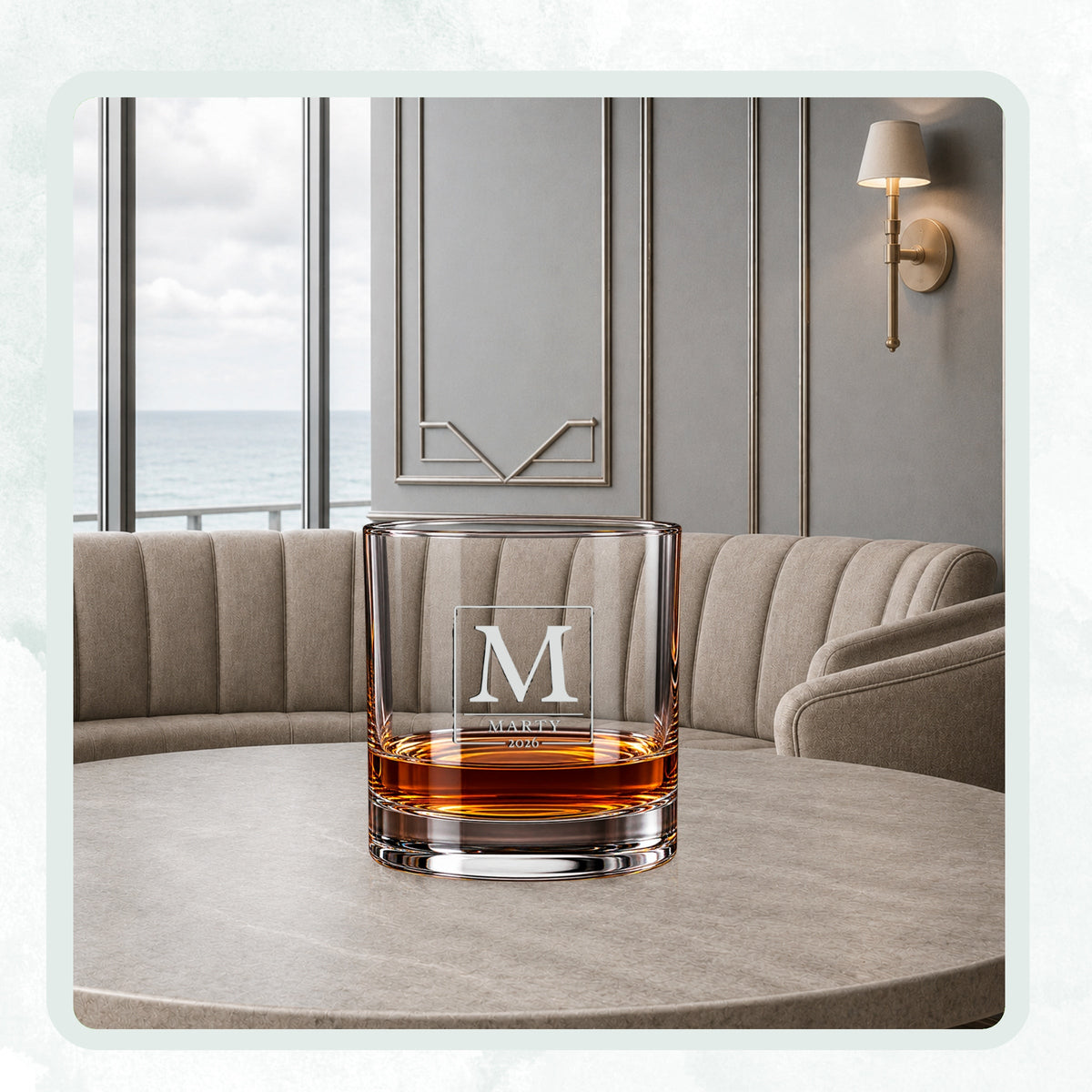 Engraved whiskey glass featuring the Initial Emblem design, image 9 of 17