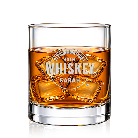 Bold Three-Line Wordmark engraved whiskey glass