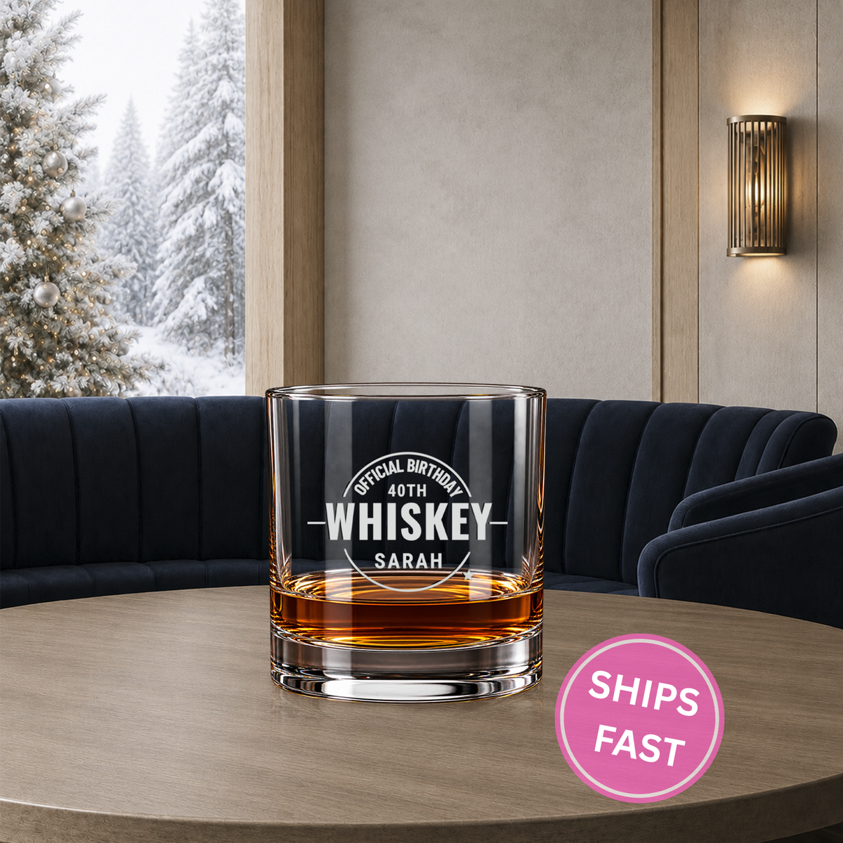 Bold Three-Line Wordmark engraved whiskey glass