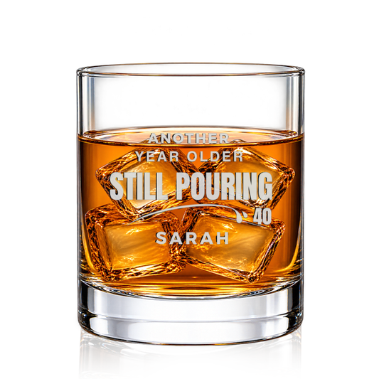 Official Birthday Stamp engraved whiskey glass