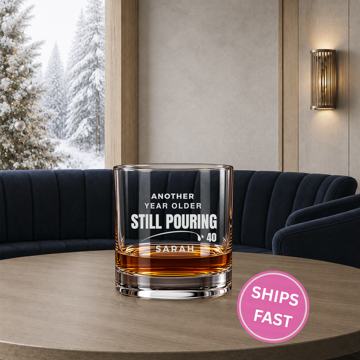 Official Birthday Stamp engraved whiskey glass