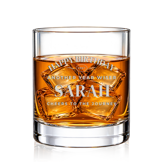 Birthday Progress Meter engraved whiskey glass
