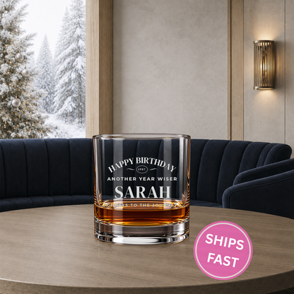 Birthday Progress Meter engraved whiskey glass