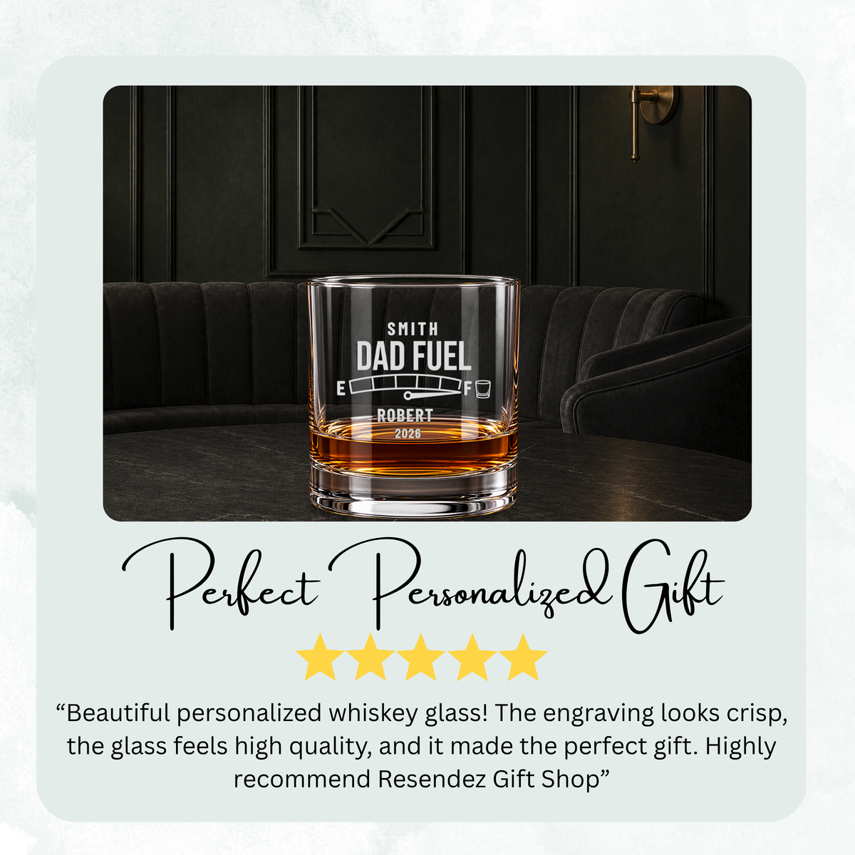 Dad Fuel Gauge Engraved Whiskey Glass