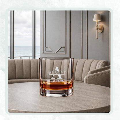 Legacy Initial + 6 Designs Personalized Engraved Whiskey Glasses