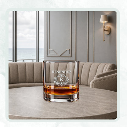 Personalized Scotch Glass, Ornamental Monogram Barware, Custom Gift for Him