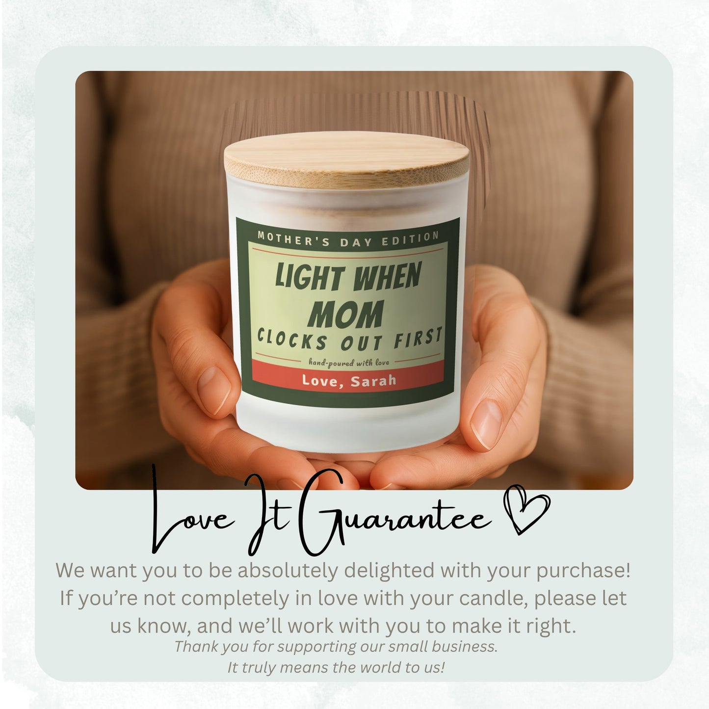 Light When Mom Clocks Out First funny frosted candle gift for Mom – candle detail
