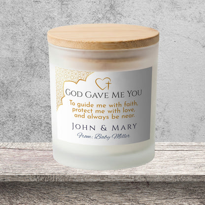 DESIGN C - God Gave Me You personalized frosted candle on a stone backdrop