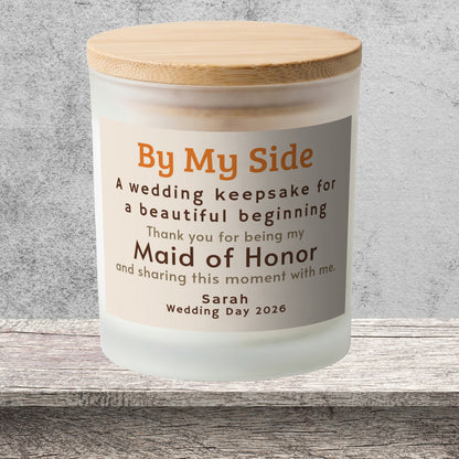 DESIGN E - By My Side personalized frosted candle on a stone backdrop