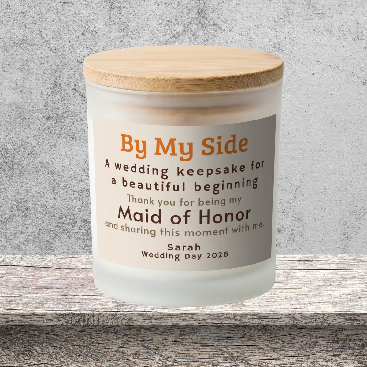 DESIGN B - Lucky to Have You personalized frosted candle on a stone backdrop