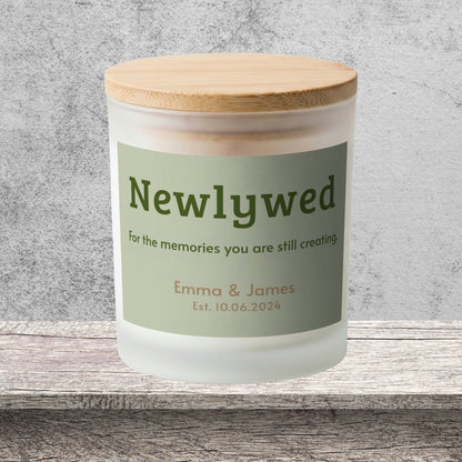 DESIGN D - Memories You Are Still Creating personalized frosted candle on a stone backdrop