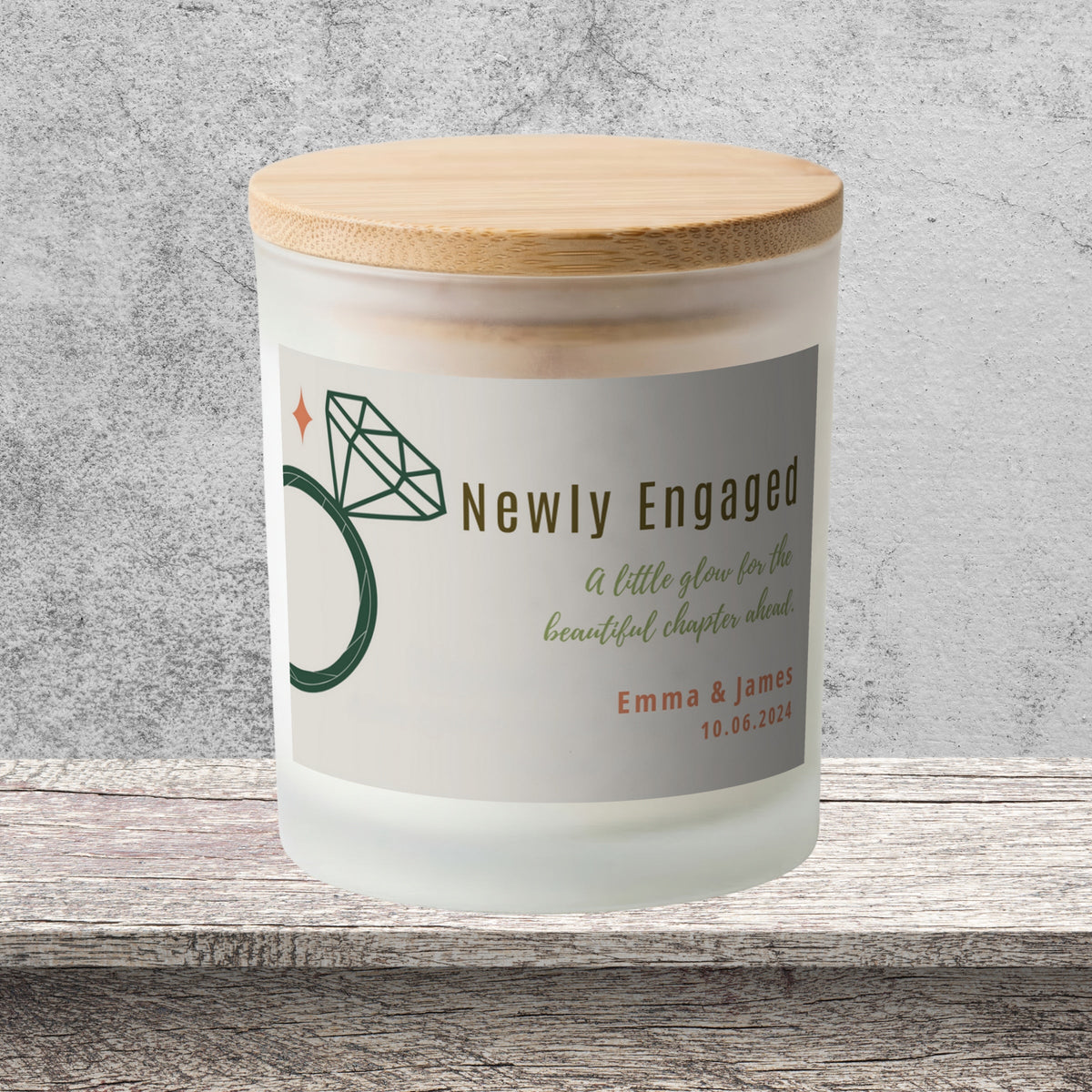 DESIGN B - A Little Glow for the Chapter Ahead personalized frosted candle on a stone backdrop