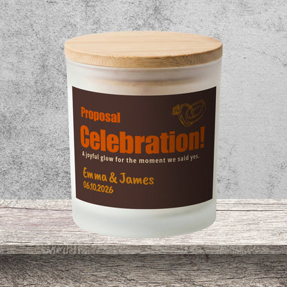 DESIGN E - Proposal Celebration personalized frosted candle on a stone backdrop