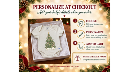 Watercolor Christmas tree personalized First Christmas baby onesie