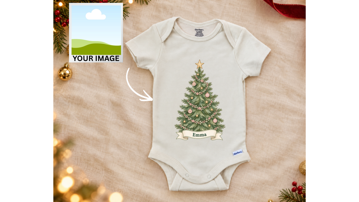 Watercolor Christmas tree personalized First Christmas baby onesie