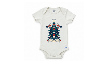 Watercolor Christmas tree personalized First Christmas baby onesie