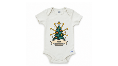Watercolor Christmas tree personalized First Christmas baby onesie