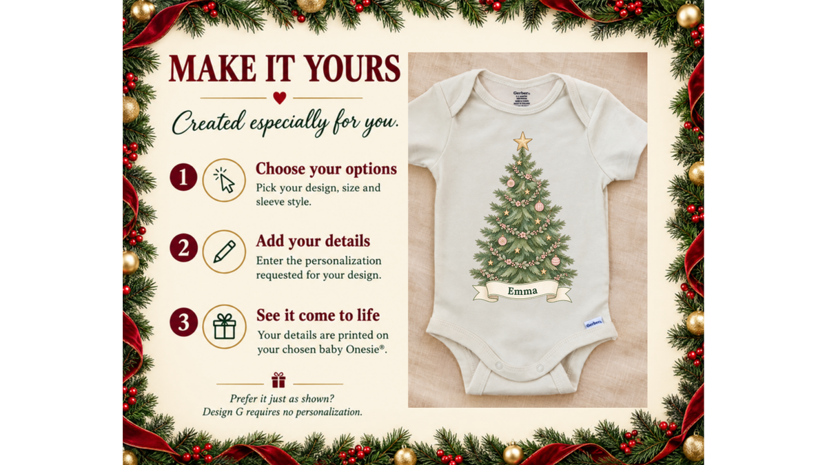 Watercolor Christmas tree personalized First Christmas baby onesie