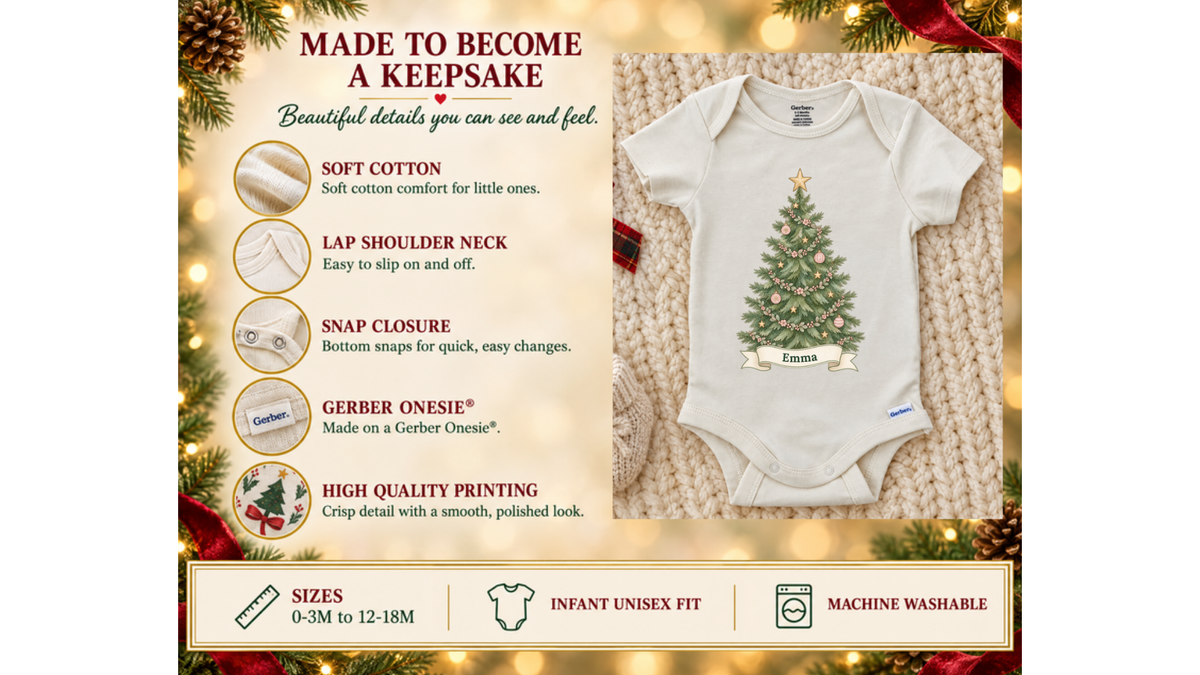 Watercolor Christmas tree personalized First Christmas baby onesie