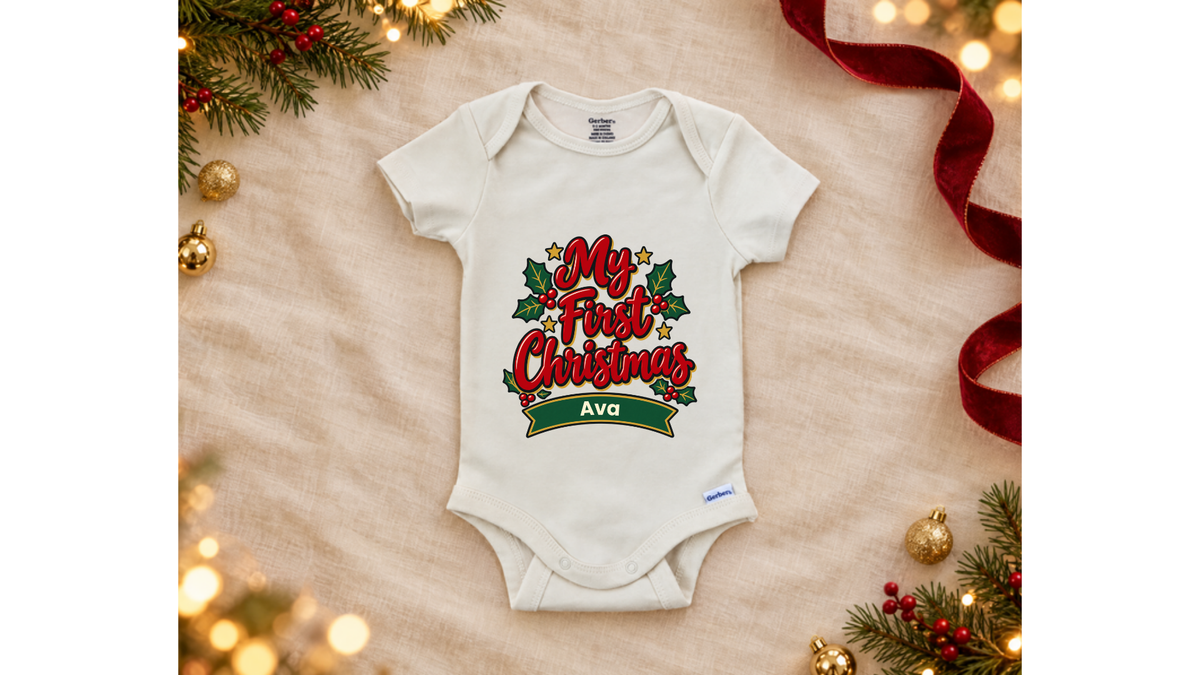 My First Christmas script personalized First Christmas baby onesie