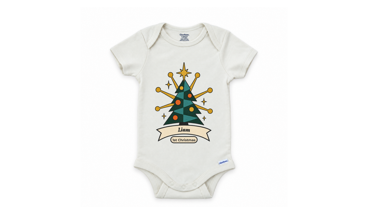 Reindeer fawn personalized First Christmas baby onesie
