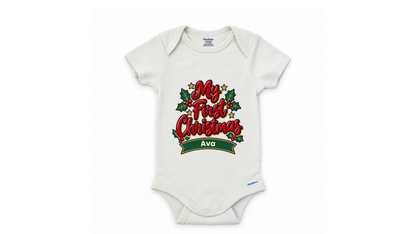 Reindeer fawn personalized First Christmas baby onesie