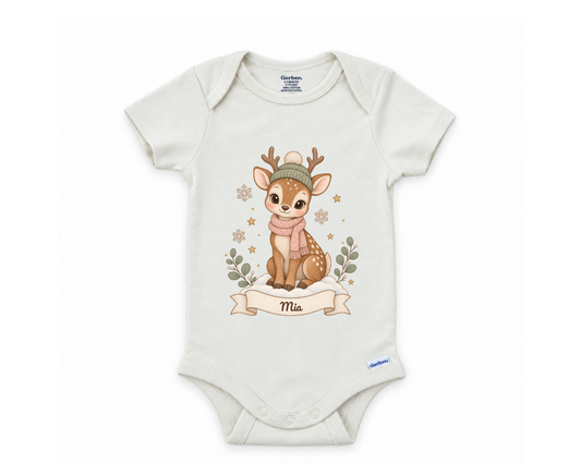 DESIGN F - Reindeer Fawn personalized first Christmas baby bodysuit design