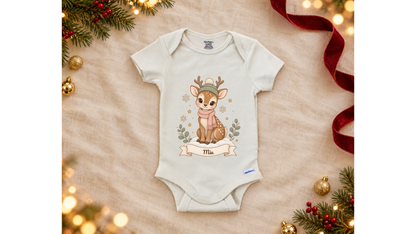 Reindeer fawn personalized First Christmas baby onesie