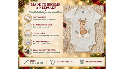 Reindeer fawn personalized First Christmas baby onesie