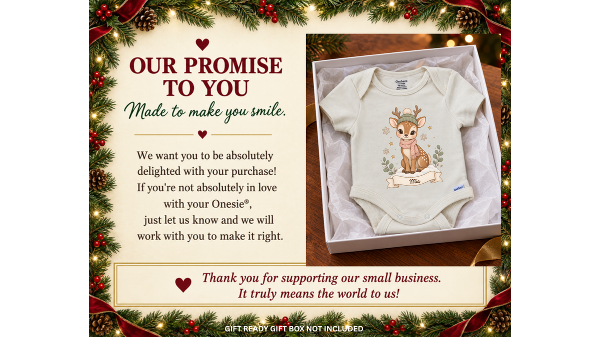 Reindeer fawn personalized First Christmas baby onesie