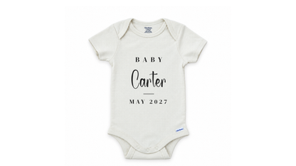 Custom Announcement Baby Carter Script personalized baby announcement onesie