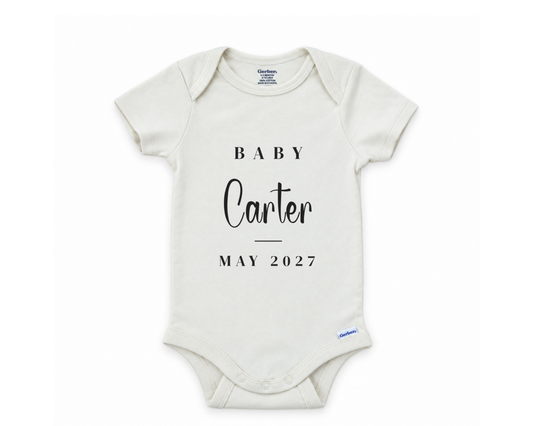 DESIGN A - Baby Name Script personalized baby announcement bodysuit design