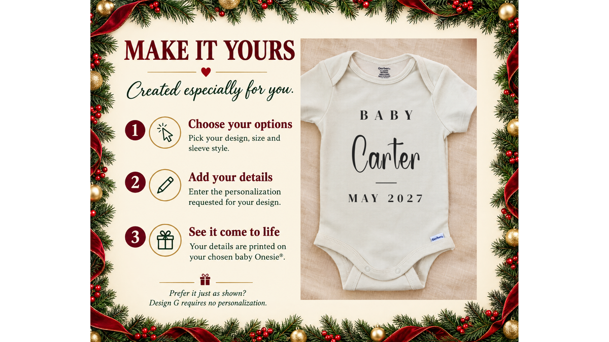 Custom Announcement Baby Carter Script personalized baby announcement onesie