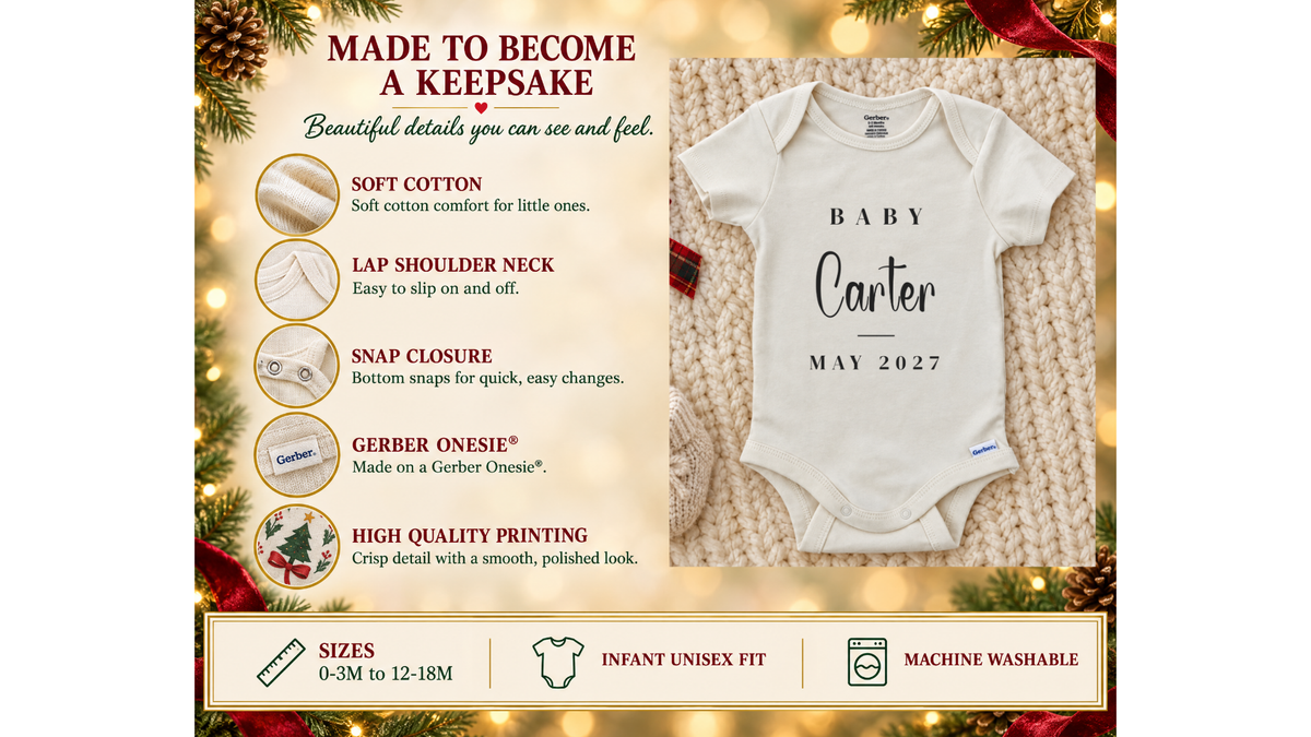 Custom Announcement Baby Carter Script personalized baby announcement onesie