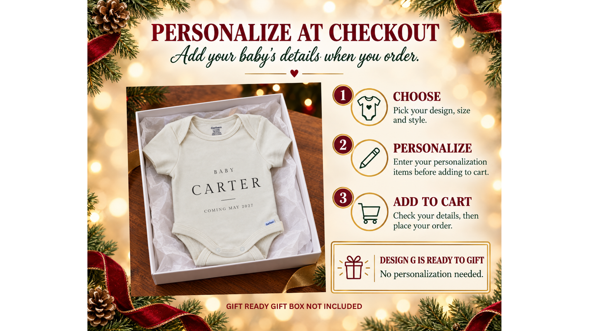 Custom Announcement Baby Carter Serif Caps personalized baby announcement onesie