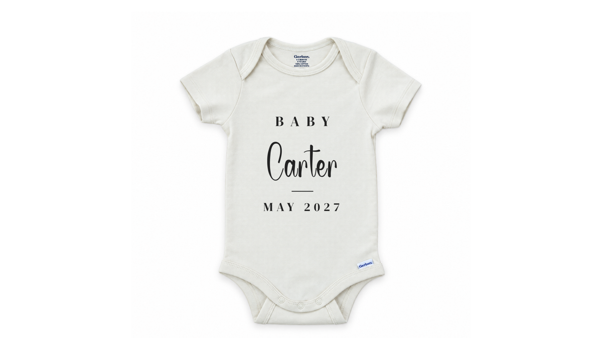 Custom Announcement Baby Carter Serif Caps personalized baby announcement onesie