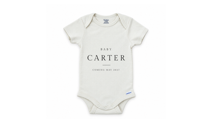 Custom Announcement Baby Carter Serif Caps personalized baby announcement onesie