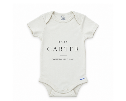 DESIGN B - Baby Name Serif Caps personalized baby announcement bodysuit design