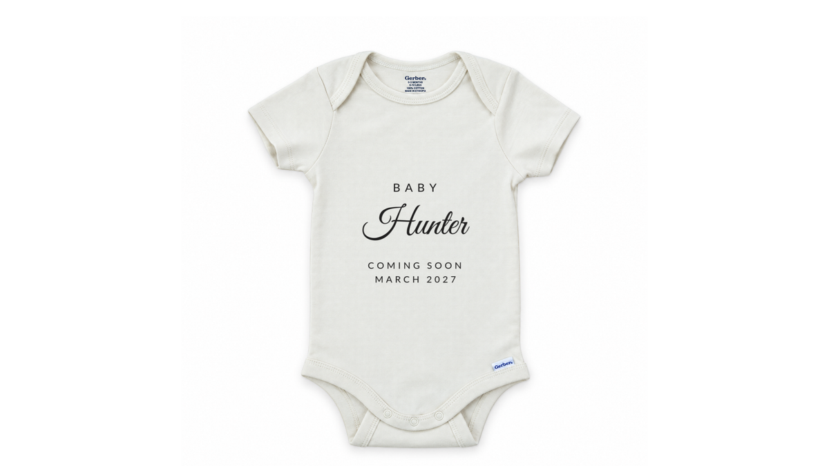 Custom Announcement Baby Carter Serif Caps personalized baby announcement onesie