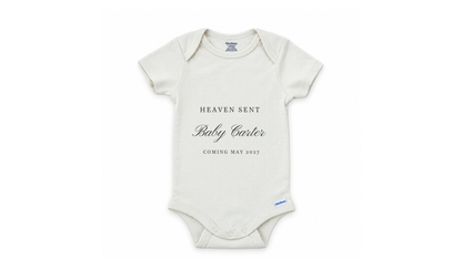 Custom Announcement Baby Carter Serif Caps personalized baby announcement onesie