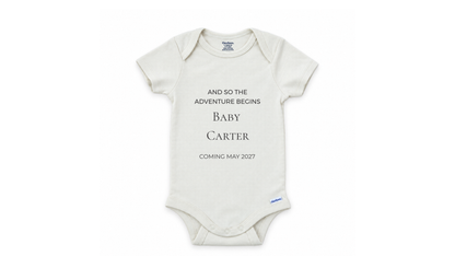 Custom Announcement Baby Carter Serif Caps personalized baby announcement onesie