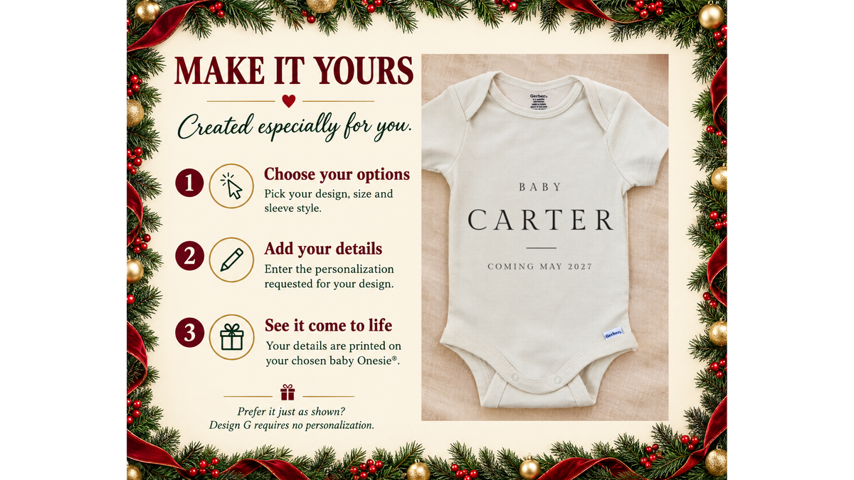 Custom Announcement Baby Carter Serif Caps personalized baby announcement onesie