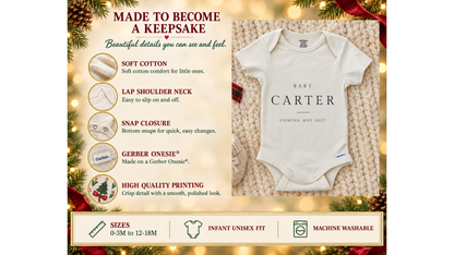 Custom Announcement Baby Carter Serif Caps personalized baby announcement onesie